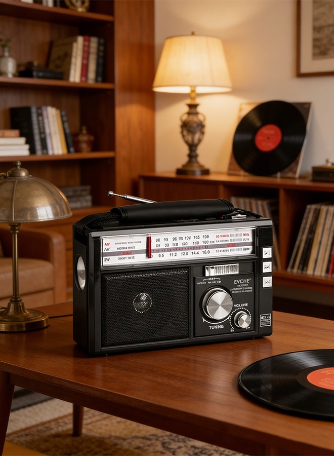 EVCHE Bluetooth Portable Radio with Flashlight Multi-Band FM/AM/SW, USB/TF Card MP3 Player, AUX Input, Rechargeable Battery, Black - Image 4